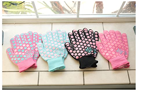 J H Heat Resistant Oven Glove: EN407 Certified 932 °F BBQ & Oven Mitts for Grlling, Baking, Kitchen, Camping,Fireplace Indoor&Outdoor 1 Pair - color: Turquoise Shell With Pink Coating