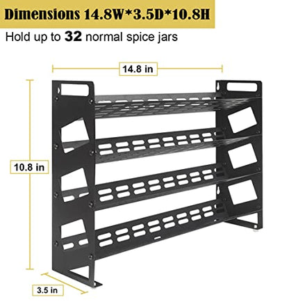 4 Tier Spice Rack Organizer with 32 Square Spice Jars and 160 Spice Labels Set for Kitchen Cabinet Countertop Pantry or Wall Mount, Matte Black - size: 4 Tier With Jars