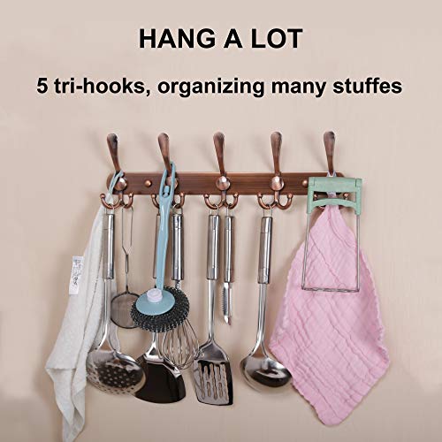 Wall Mounted Coat Rack - 5 Tri Hooks, Heavy Duty, Stainless Steel, Metal Coat Hook Rail for Coat Hat Towel Purse Robes Mudroom Bathroom Entryway,Antique Copper - color: Antique Copper, size: L=16" (1 Pcs)