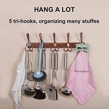 Wall Mounted Coat Rack - 5 Tri Hooks, Heavy Duty, Stainless Steel, Metal Coat Hook Rail for Coat Hat Towel Purse Robes Mudroom Bathroom Entryway,Antique Copper - color: Antique Copper, size: L=16" (1 Pcs)
