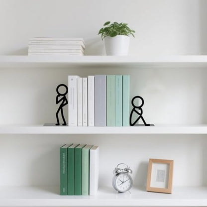 Metal Bookends Thinker People Book Ends for Shelves | Figurine Bookends Decorative Unique Desk Bookend Black Book Stopper for Home Reading Bookshelf Decor Book Lovers Gift - style: Thinker People