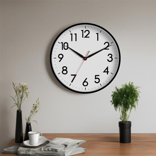 AKCISOT 16 Inch Wall Clock, Silent Battery Operated Analog Clock, Black | Large Size | Living Room | Kitchen | Classroom | Office | Easy to Read Numbers - color: A_black, size: 16 Inch