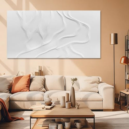 Hand-Painted Large White Abstract Wall Art for Living Room 29x58 Inch - color: White, size: 58"L x 29"W