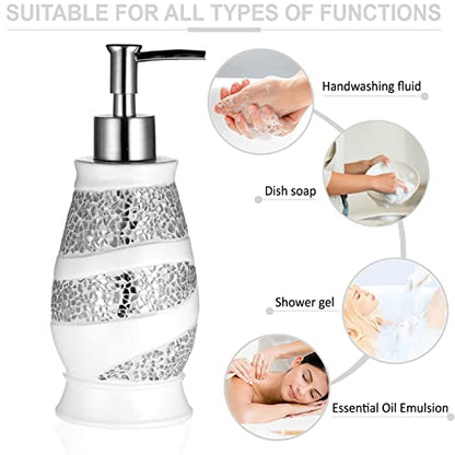 Zahari Home Sinatra Soap Dispenser/Lotion Pump Unique Design Bling Glass Mosaic Décor, White - color: White