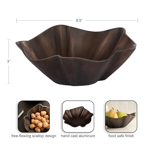 Kate and Laurel Flutte Scalloped Decorative Metal Serving Bowl; 10 x 10 x 3; Bronze; Modern Wavy Fruit Bowl for Kitchen Counter or Use as Tabletop Storage for an Entryway Table