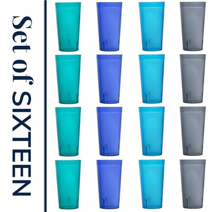 US Acrylic Cafe Plastic Reusable Tumblers (Set of 16) 20-ounce Water Cups Coastal Colors | Restaurant Style Drinking Glasses Value Set, Stackable, BPA-free, Made in the USA | Top-rack Dishwasher Safe - color: Coastal, size: 20 ounces
