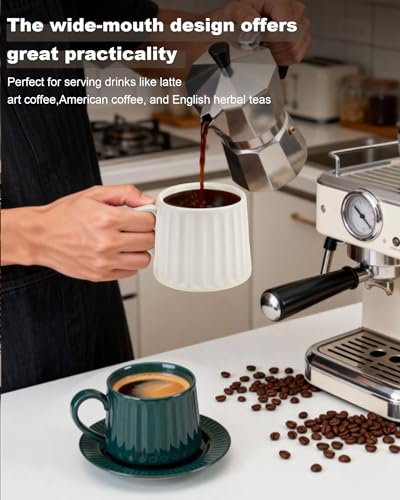 Ceramic Coffee Mug and Saucer Set-11.5 oz White Coffee Cup with Saucer for Office,Home,Cafe - Microwave & Dishwasher Safe - Perfect for Latte, Cappuccino,Tea-Gift for Coffee Lovers Men Women - color: White Mug