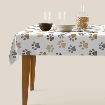Worltoldb Dog Paw Print Tablecloths - Polyester Rectangular Table Cover - 90" x 60" - White - Animal Print, Formal - All-Season - Water Resistant, Durable - Wedding - color: White15