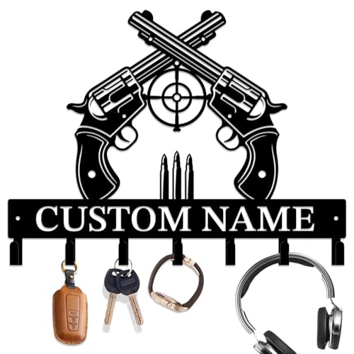 Personalized Gun Theme Metal Wall Keys Hooks Decor,Custom holder-I | Casebrick Men Cave Gift,Shooting Range,Clothes Hooks coat racks,Decorations for home door Entrance Hallway Bedroom Hats - color: Style I