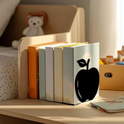 5.3"x4.3"x6" Metal Bookends, Heavy Duty Book Ends for Shelves | Apples And Pears Theme Cast Iron Book Supports, 1 Pair Decor Stoppers for Desk, Library, Office & Home Shelves - style: Apples And Pears
