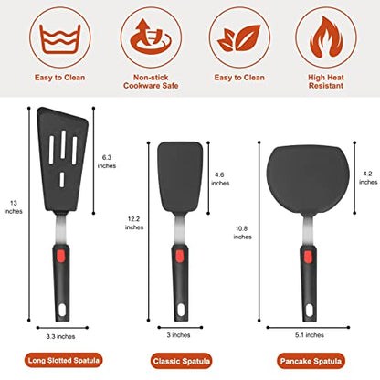 Hotec Silicone Spatula Turner and Stainless Steel Tongs for Cooking