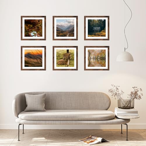 Wood 10x10 Picture Frame with 8x8 Mat, Display 8x8 with Mat or 10x10 Without Mat, Wood 10 by 10 Photo Frame, 10 x 10 Frame for Wall Hanging Display, Deep Brown, 3 Pack - size: 10x10 inch