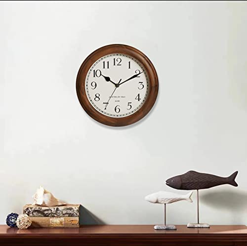 Kesin Wooden wall Clock with Retro Design, 11 Inches Round Wall Clocks | Battery Operated Silent Non-Ticking, Big Arabic Numerals, for Kitchen Living Room Classroom Gym and Pool, Brown - color: Brown, size: 11 inch