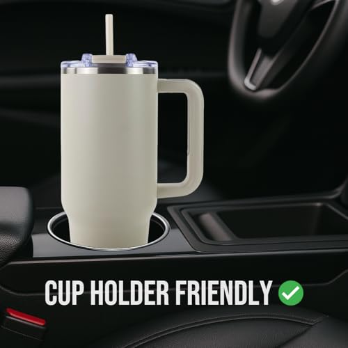 Hogg Big Swig 40oz Tumbler with Handle and Straw - Beige, 40 oz Tumbler, Insulated Cup with Handle, 40oz Water Bottle with Straw, Thermal Cups, Leak Proof Lid, Travel Mugs, Stainless Steel - color: Beige