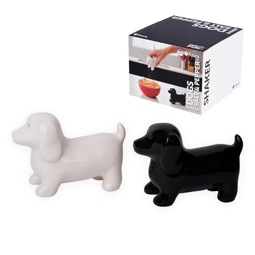 Fisura - Dogs Salt and Pepper Shakers Set – Ceramic Salt & Pepper Shakers for Kitchen or Dining Table, Cute Decorative Dog Design, 3.9 x 2.8 in - color: Black/White