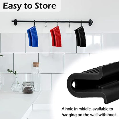8 Pack Cast Iron Pot Assist Handle Covers, High Heat Resistant Anti-Slip Silicone Skillet Handle Cover for Any Frying Cast Iron Skillet Metal Pan, Washable Reusable Rubber Pot Holder Sleeve Black - size: Black-8 Pack