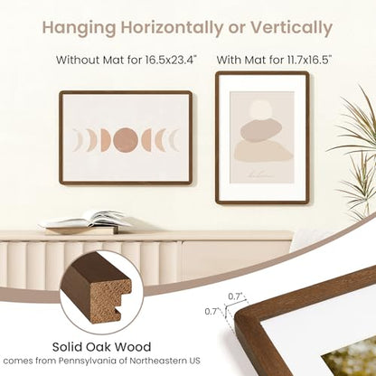 A2 Poster Frame | Solid Oak Wood Poster Frame | Picture Frame With Mat For A3 | Tempered Glass And Hanging Hardware Included | A2 Photo Frame (Walnut, 1 Pack) - color: Walnut, size: A2-1P