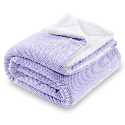 Waffle Sherpa Fleece Throw Blanket, Super Soft Fuzzy Warm, Lightweight Fluffy Reversible Plush Blanket for Bed Sofa Couch, 50 x 60 Inches Lilac - color: Lilac, size: 50x60 IN