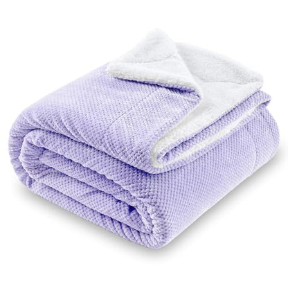 Waffle Sherpa Fleece Throw Blanket, Super Soft Fuzzy Warm, Lightweight Fluffy Reversible Plush Blanket for Bed Sofa Couch, 50 x 60 Inches Lilac - color: Lilac, size: 50x60 IN