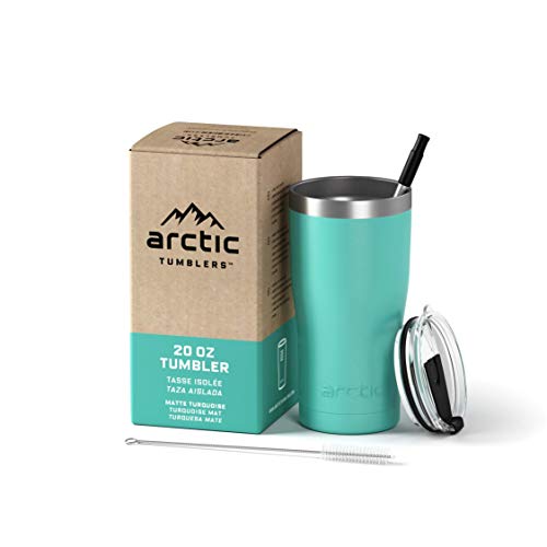 | 20 oz Matte Turquoise Insulated Tumbler with Straw & Cleaner - Retains Temperature up to 24hrs - Non-Spill Splash Proof Lid, Double Wall Vacuum Technology, BPA Free & Built to Last - color: Matte Turquoise Powder Coat, size: 20 Ounces