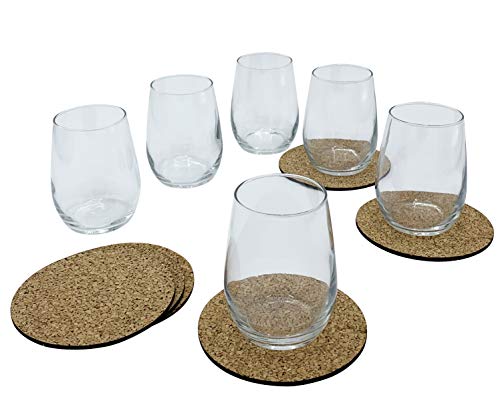 AMZ Empire 6 OZ MINI TESTER Stemless Wine Drinking Glasses/Set of 6/Small size glasses/Glassware Cocktail Bar Party