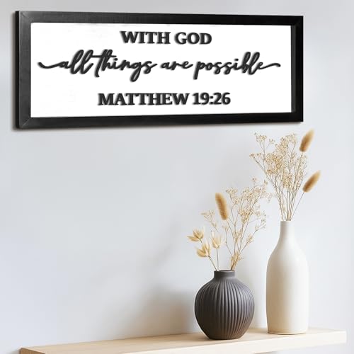 Ripeng 3D with God All Things Are Possible Sign Wooden Entryway Hallway Decor, Above Door Modern Boho Plaque Bible Verse Christian Wall Art Decor for Family Living Room Bedroom, 15.7" x 5.9" - style: with God All Things Are Possible