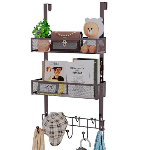 HapiRm Over The Door Hanger with Coat Hooks and 2 Baskets, Rustproof & Waterproof Over The Door Hooks, Storage Organizer for Hats, Bathroom, Kitchen, Bedroom - Bronze - color: Bronze-2 Baskets
