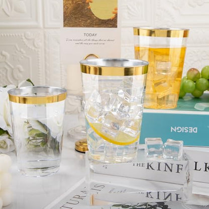 I00000 200 Pack 12 oz Gold Plastic Cups, Premium Gold Rimmed Plastic Cups | Heavy Duty, BPA-Free, Bulk Catering, Everyday Use, Wine Glasses, Cocktail Glasses, Gold Cups Perfect for Party & Wedding - color: 12-Gold-200