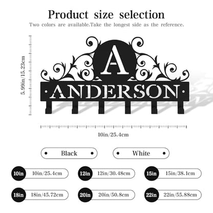 Key Holder Wall Mount with Personalized Name, Custom Metal Wall Key Holder, 6-12 Multi-Purpose Hooks for Keys, Leash & More - color: Vines