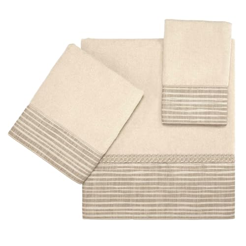 Avanti Linens - 3pc Towel Set, Soft & Absorbent Cotton Towels (Weston Collection, Beige) - color: Beige, size: 3 Pack Towels