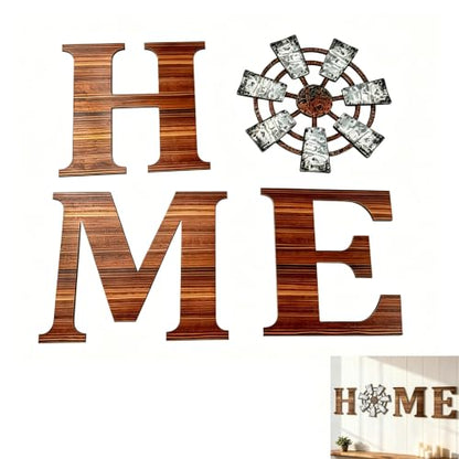 Windmill Home Letters Wood Sign, Set of 4, Brown | Rustic Farmhouse Wall Decor & Home Sign Wall Decor,Wooden Hanging Decoration for Living Room, Kitchen, Bedroom, Porch