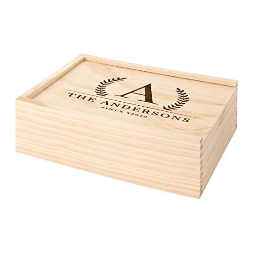 Koyal Wholesale Custom Monogram Laurel Wreath, Wedding Keepsake Box, 4 x 6 -inch, Custom Last Name, and Year, Wood - color: Monogram Laurel Wreath