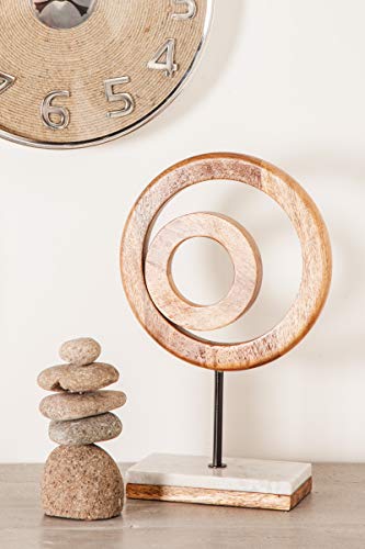 Deco 79 Mango Wood Geometric Decorative Sculpture Circle Home Decor Statue with Marble Stand, Accent Figurine 9" x 4" x 13", Brown | Decorative Geometric Circle Home Decor Statue With Marble Stand Statue Figurine - size: 9" x 4" x 13"