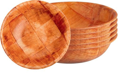 Woven Wood Salad Bowls, 6-Inch, Set of 6 | Small Wooden Snack Bowls, For Fruit, Side Dish & Popcorn, Natural Rustic Serving, Lightweight & Durable