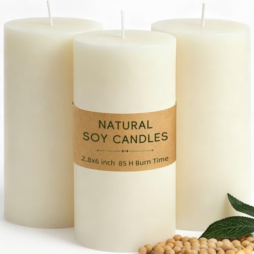 White Soy Pillar Candles,3 Pack,2.8 x 6 Inch,Unscented,85-Hour Burn | Paraffin-Free Natural Candles with Cotton Wicks for Weddings, Home Decor, Prayer, Fireplace Displays and Emergency Lighting - color: White, size: 2.8x6in-3pack