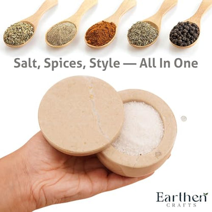 Marble Salt Cellar with Swivel Lid 3 Inch Beige Stone Mini Salt Box for Kitchen Counter with Magnetic Closure, 2.5 OZ Capacity, Ideal for Kosher Salt and Gourmet Seasonings - color: Verona