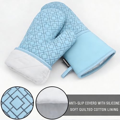 Oven Mitts and Pot Holders Sets 6pcs, Kitchen Oven Glove,High Heat Resistant 550 Degree Extra Long Oven Mitts and Potholders with Non-Slip Silicone Surface for Home Essentials (Grey) (Fog Blue) - color: Fog Blue