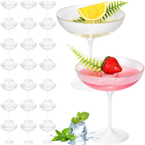 LemonRoad 24 Pcs Plastic Coupe Glasses 9 oz Disposable Martini Glasses for Cocktails, Champagne, Desserts and Espresso, Drinkware Set for Weddings, Birthday Parties, Home Bars (Pearl White) - color: Pearl White