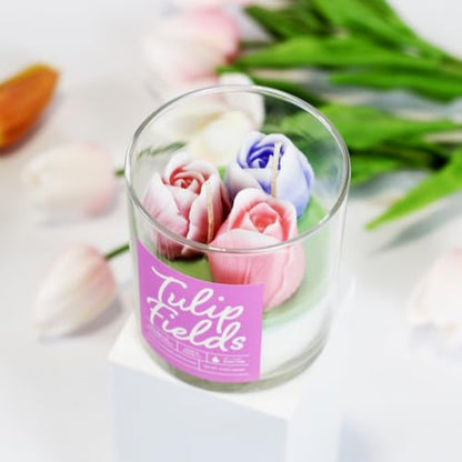Tulip Fields Container Candle- Luxury Soy Wax Candle with 2 Cotton Wicks - 50 Hour Burn Time, Handmade in Austin Texas USA, Premium Fragrance Oil Candle for Home Decor & Gifts - 8 oz