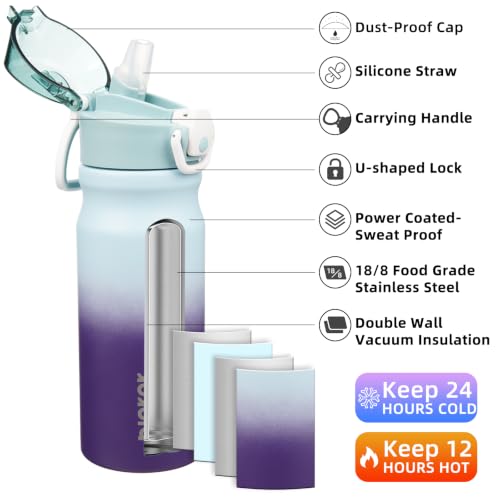 BJPKPK 18 oz Water Bottle with Straw & Handle, Insulated Stainless Flask | Leak Proof Locking Lid, Thermal, Double Wall Vacuum, Keeps Hot/Cold, BPA Free, Dishwasher Safe, Travel & Sports, Ocean Dream - color: A-Ocean Dream, size: 18 Ounces