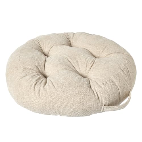 Floor Pillow Cushion with Handle for Adults Women Men | Large Meditation & Sitting Cushion Pillow for Tatami, Living Room, Yoga (1, Beige, Round, 22" x 22" x 6") - color: Beige, Round