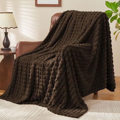 BEDELITE 3D Checked Brown Fleece Twin Throw Blanket for Bed, 60x80 Inch | Soft Warm Fuzzy Fluffy Blanket for Couch Sofa, Lightweight Plush Cozy Throws for Home Room Decor, Gift for Women, All Season - color: Brown, size: Twin(60"x80")