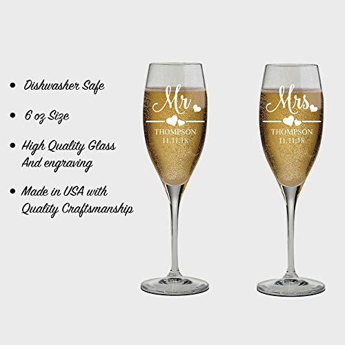 Mr and Mrs Wedding Toasting Champagne Flutes, Set of 2, Laser engraved Tosting Flutes Engraved Personalized Glasses for Bride and Groom - color: Wedding-13, style: Only Glasses