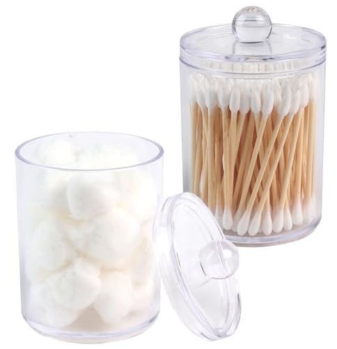 2 Pack Acrylic Qtip Holder Dispenser,Canisters Apothecary Jar Set,10,12oz - color: Clear - 10 oz & 12 oz - 2 Pack, size: 2.7 inches