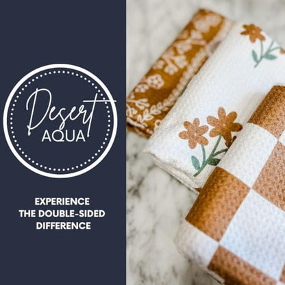Kitchen Towels, Dish Towels for Kitchen, 3 Pc Kitchen Towel Set | Microfiber Waffle Towels, 16 x 26 inches, with Hanging Loops, Reusable Tea Towels, Cute Kitchen Towels - 3 Pack - color: Coffee