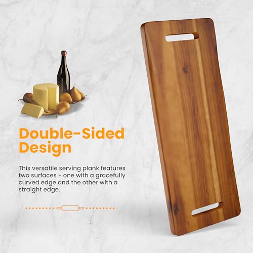 TIDITA 24" Large Acacia Wood Charcuterie Board, Built-in Handles, Raw Edge | Dual-sided Design, Extra Long Wooden Serving Cheese Boards, Rectangular Serving Platter for Meat Steak, Cracker Appetizers - color: Acacia, size: 24" x 9.8" x 1"