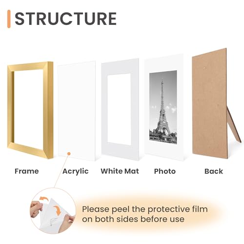upsimples 5x7 Picture Frame Set of 10, Display Pictures 4x6 with Mat or 5x7 Without, Multi Photo Frames Collage for Wall or Tabletop Display, Gold | Fit 4x6 and 5 x 7 Photos, Wall or Tabletop Display, For Gallery Hallway Living Room, For Christmas Mother'