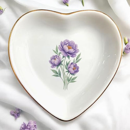 Birth Month Flower Ring Jewelry Dish Tray-Floral Ring Holder for Hippie,Nature,Pace-Birthday Gifts for Mom,Mother-in-law,Step Mom,Aunt,Grandma,Sister,Friends (11 - November (Peony)) - style: 11 - November (Peony)