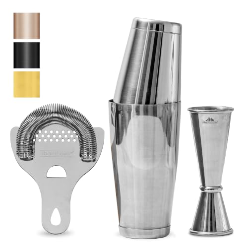 A Bar Above Cocktail Shaker Set, 4-Piece Professional Bartender Kit with Boston Shaker, Strainer and Jigger, Stainless Steel Bar Accessories for Craft Cocktails, Silver - color: Stainless Steel, size: 4-Piece Bar Set