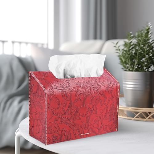 Leather Cover for Disposable Paper Hand Towel Box, Compatible with Kleenex Paper Hand Towel(1-Carved Dark Red) - color: 1-carved Dark Red